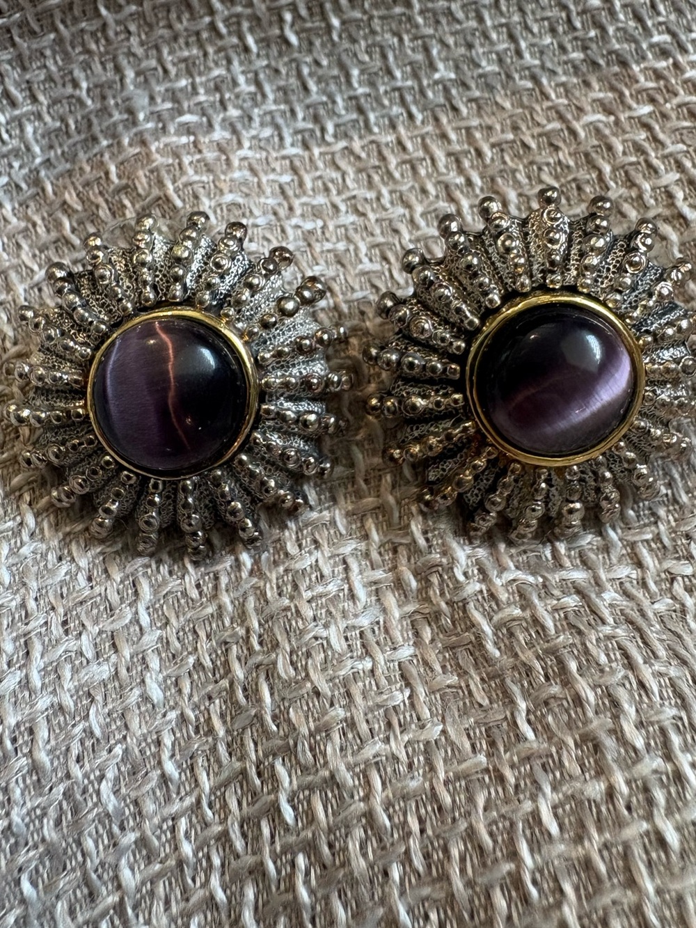 Vintage-Inspired Purple Stone Sunburst Earrings w/ Matching Pendent NWOT